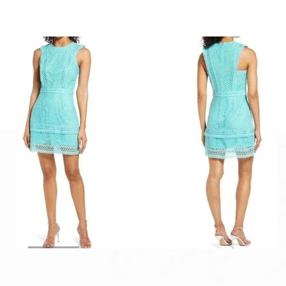 ADELYN RAE GREEN LACE-UP SHORT SLEEVE ELEGANT DRESS SIZE M- NEW - Picture 1 of 5